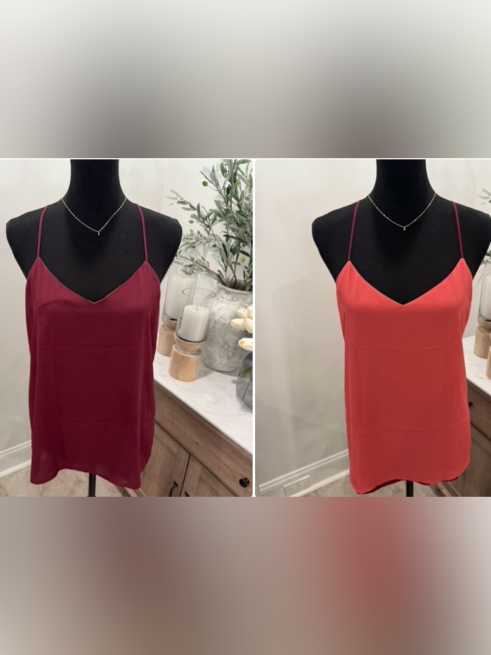Express Spaghetti Strap Downtown Reversible Tank Top in Burgundy and Muted Coral